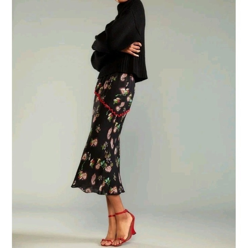 NWT Cynthia Rowley Women's Paisley Print Silk Skirt, Size S, Midnight Garden